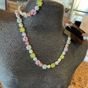 Multi color CZ flower necklace, bracelet & earring set